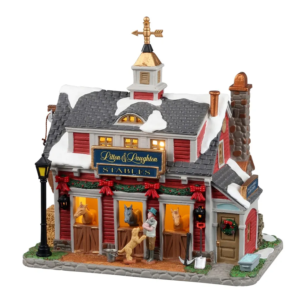 lemax-litton-laughton-stables-miniaturhaus-beleuchteter-pferdestall image 1
