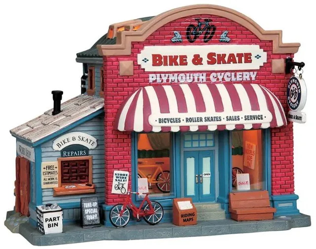 lemax-plymouth-cyclery-beleuchtetes-fahrradgesch-ft-miniaturhaus image 1