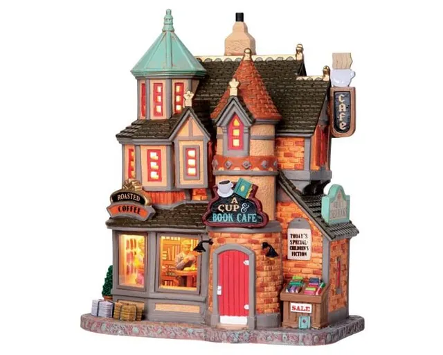lemax-a-cup-book-cafe-beleuchtetes-miniaturhaus-weihnachtsdorf image 1