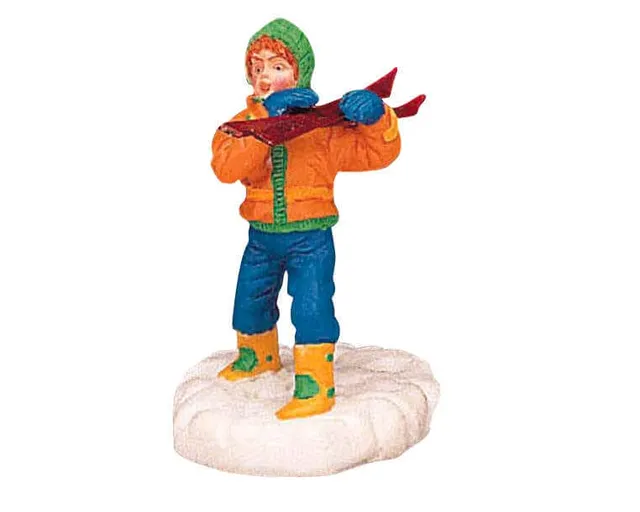 lemax-toting-skis-miniatur-figur-winter image 1