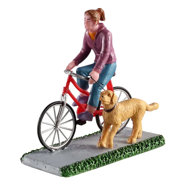 lemax-a-ride-and-a-walk-miniatur-figur-frau-mit-fahrrad-und-hund image 1