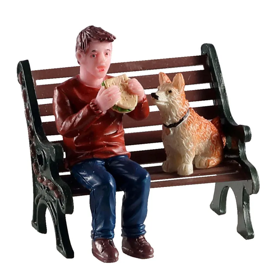 lemax-lunchbreak-buddy-parkbank-figur-mit-hund image 1