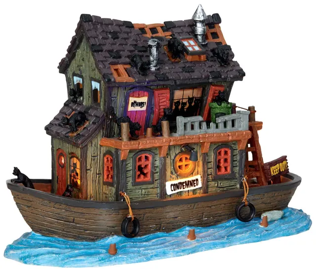 lemax-haunted-houseboat-gruselhaus-spooky-town-mit-blitzlicht image 1