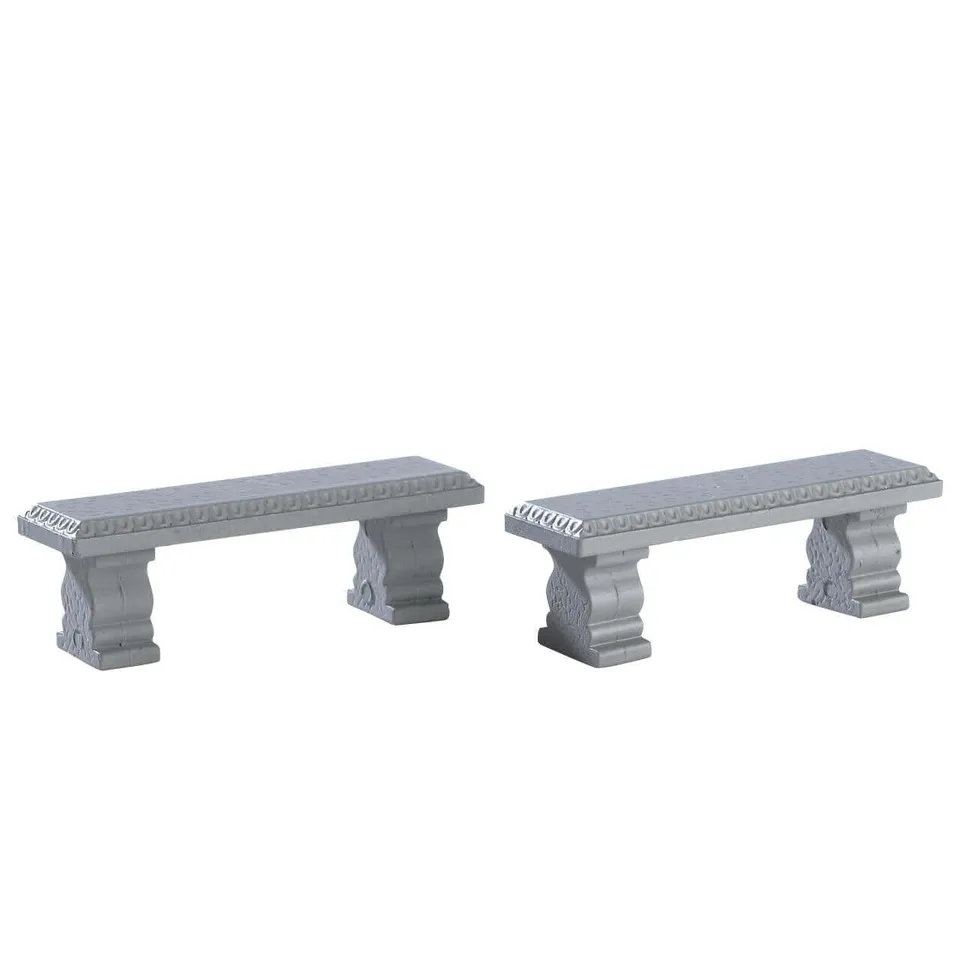 lemax-plaza-bench-set-of-2-zwei-miniatur-sitzb-nke-f-r-weihnachtsd-rfer image 1