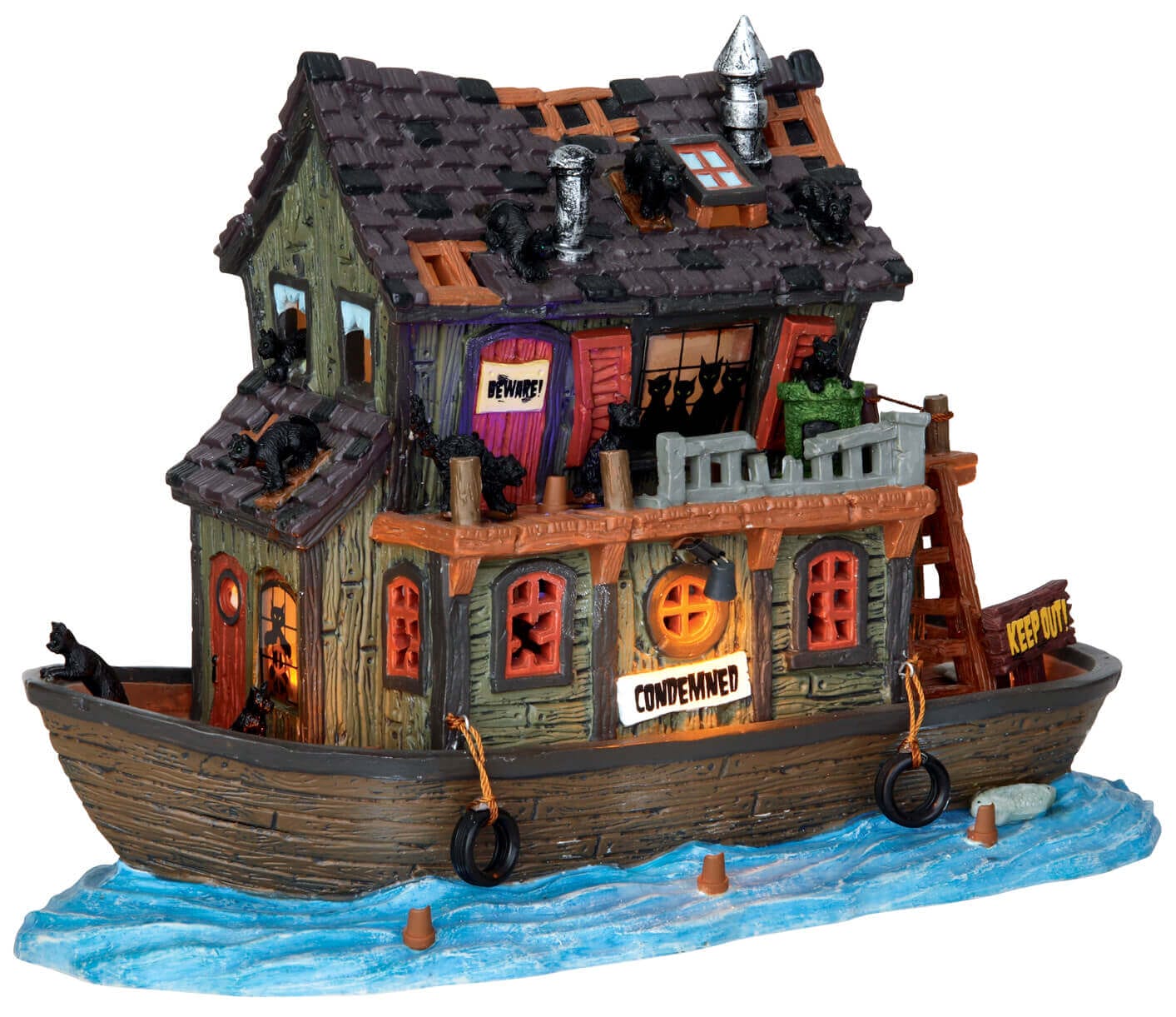 lemax-haunted-houseboat-gruselhaus-spooky-town-mit-blitzlicht image 1