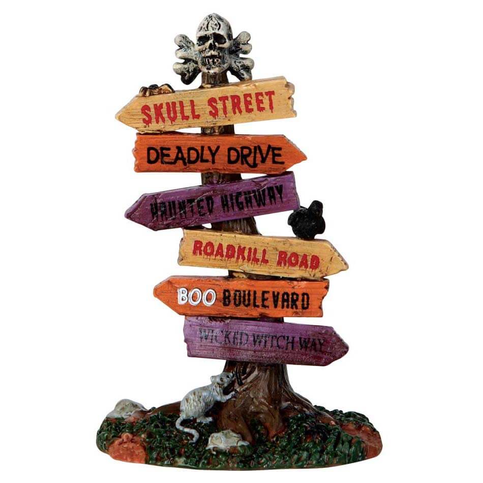 lemax-scary-road-signs-spooky-town-zubeh-r-grusel-wegweiser-set image 2
