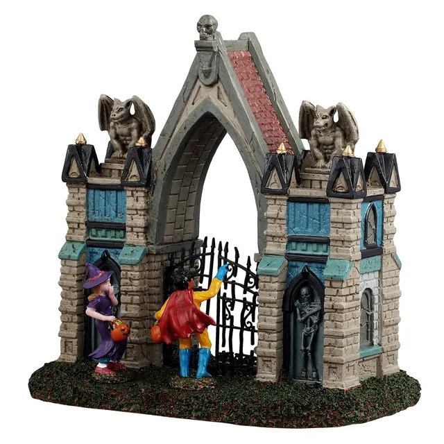 lemax-gargoyle-gate-spooky-town-miniatur-tor-szene image 1