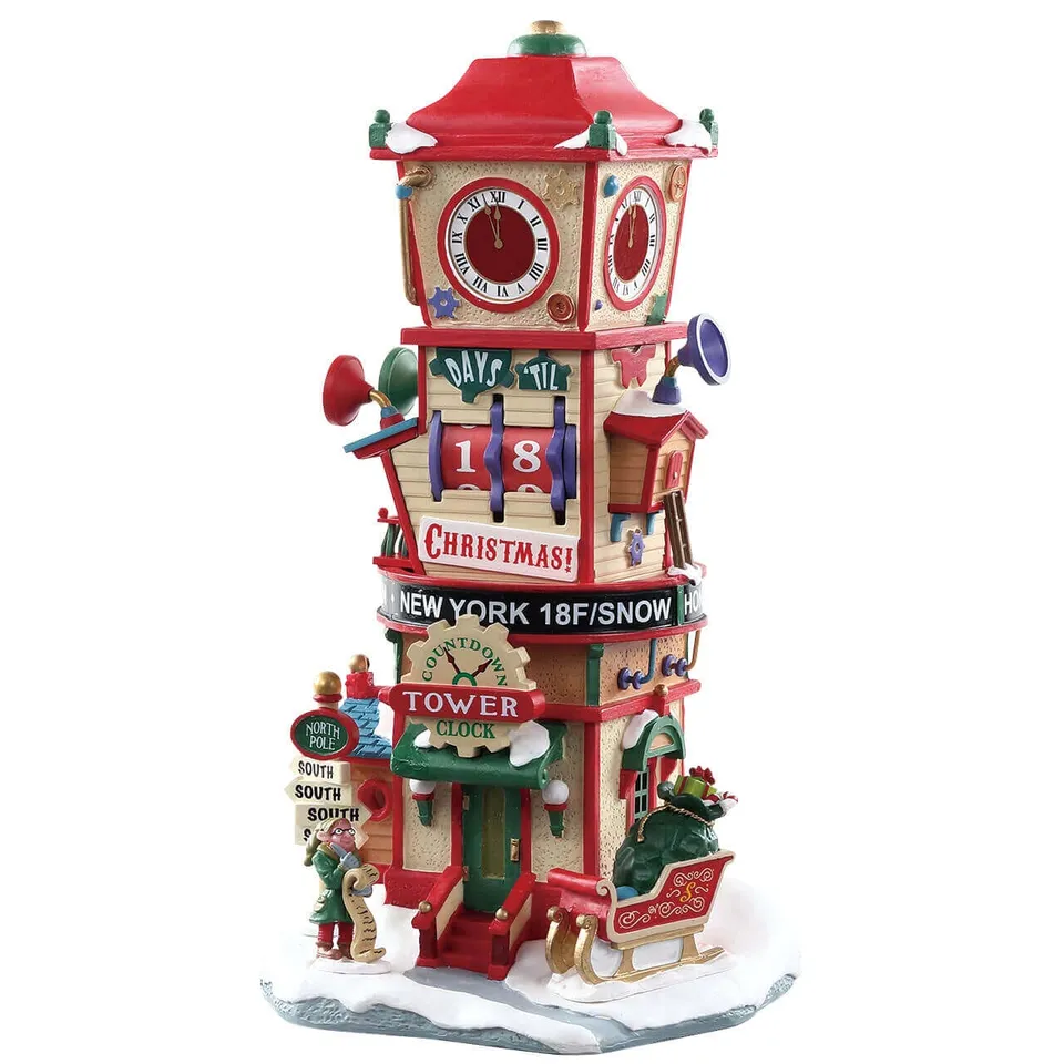 lemax-countdown-clock-tower-weihnachtsdorf-tischdekoration image 1