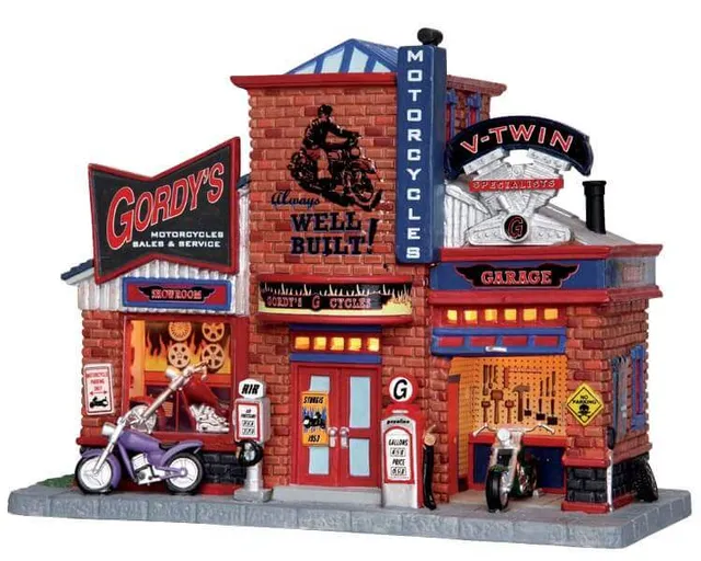 lemax-gordy-s-cycle-shop-beleuchtetes-miniaturhaus image 1