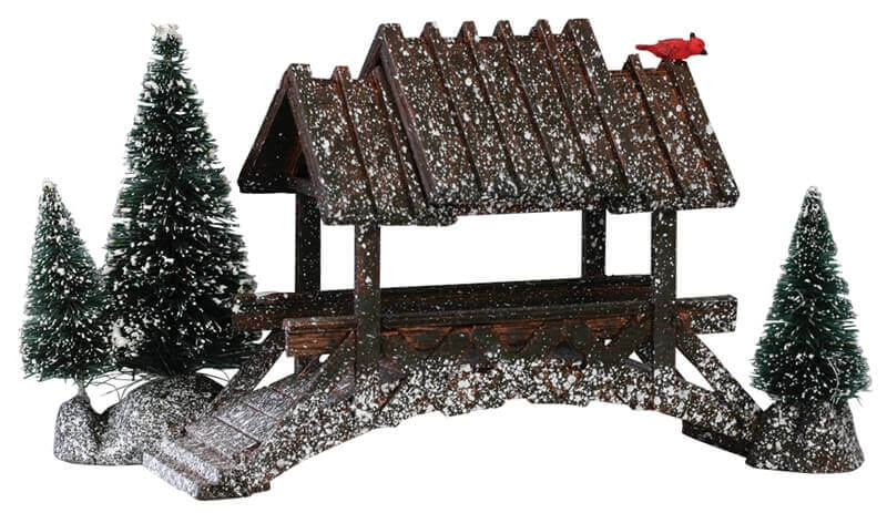 lemax-wooden-bridge-with-trees-miniatur-br-cke-mit-b-umen image 1