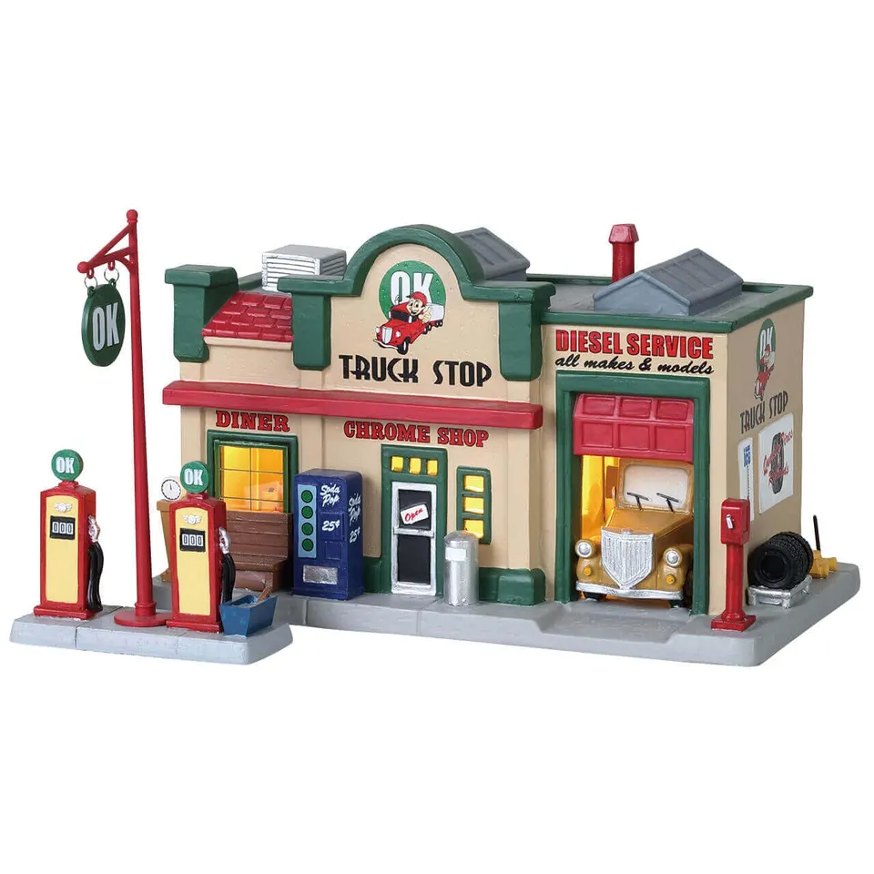 lemax-ok-truck-stop-beleuchtetes-miniaturhaus-weihnachtsdorf image 1