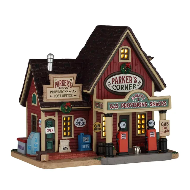 lemax-parker-s-corner-tankstelle-general-store-miniaturhaus image 1