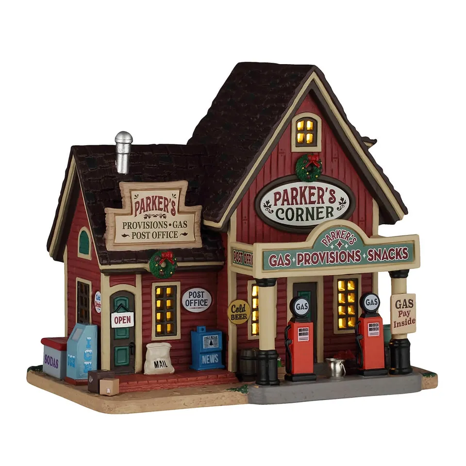 lemax-parker-s-corner-tankstelle-general-store-miniaturhaus image 1