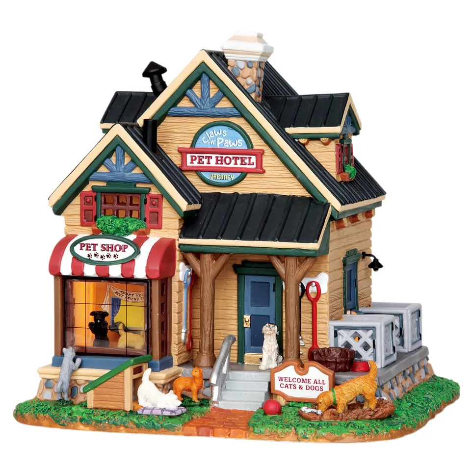 lemax-claws-paws-pet-hotel-beleuchtetes-sammelgeb-ude-f-r-miniaturwelten image 1