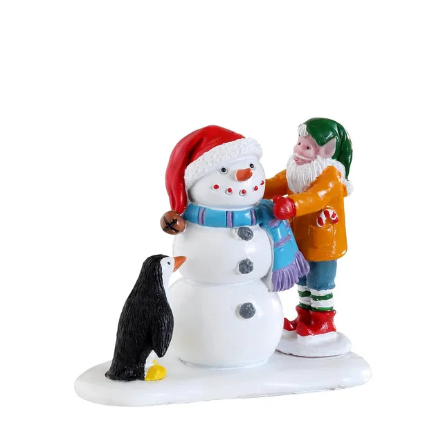 lemax-building-a-snowman-elf-schneemann-szene image 1