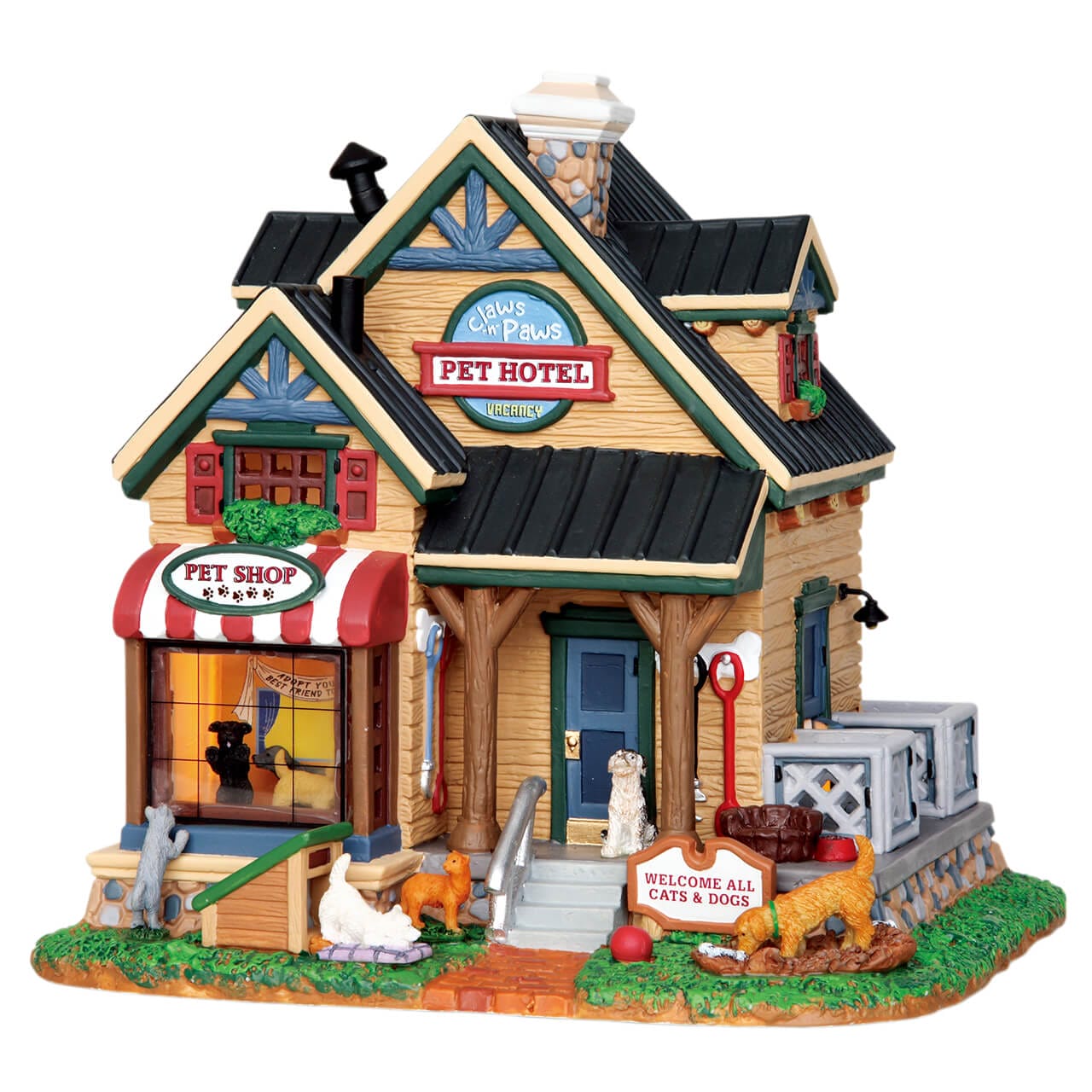 lemax-claws-paws-pet-hotel-beleuchtetes-sammelgeb-ude-f-r-miniaturwelten image 1